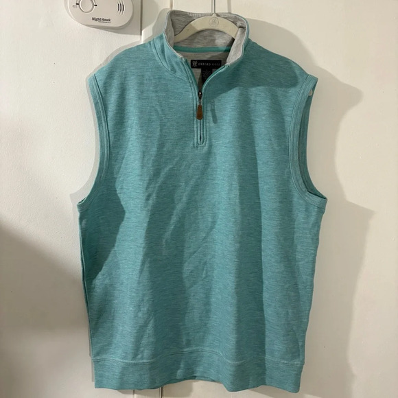 Oxford Golf Vest Mens L Blue 1/4 Zip Pullover Cotton Blend Outdoor Casual Preppy - Picture 1 of 14